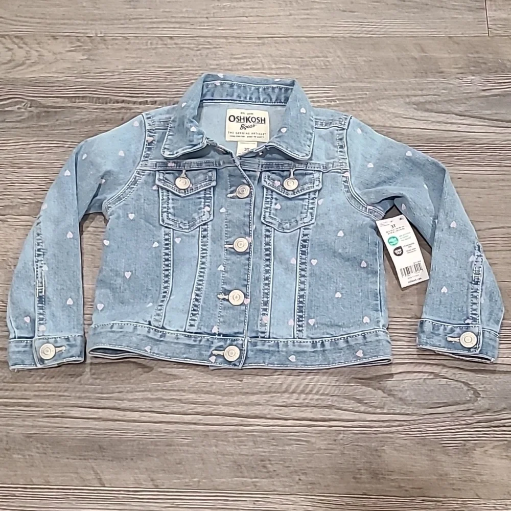 OshKosh B'gosh Light Blue Jean Jacket with Heart Details Size 3T